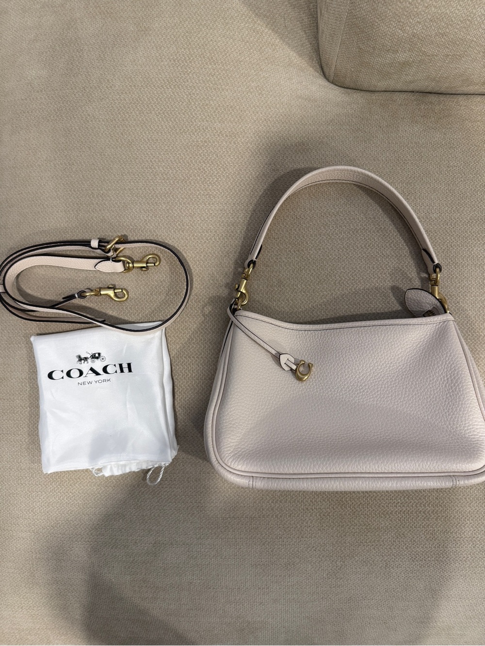 Coach Pebbled Leather Shoulder Bag in Cream